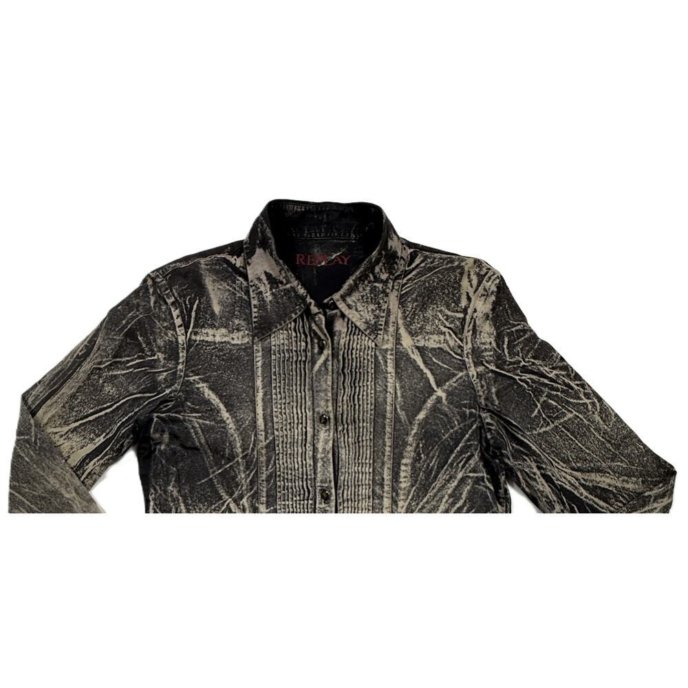 Vintage Replay Made In Italy Charcoal Wash Long Sleeve Women Shirt Fits Size M - Picture 3 of 14